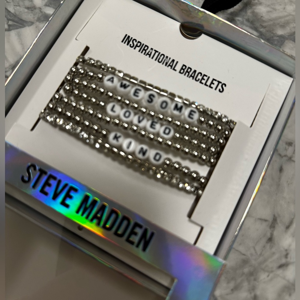 NWT Steve Madden Silver Inspirational Bracelets in Box